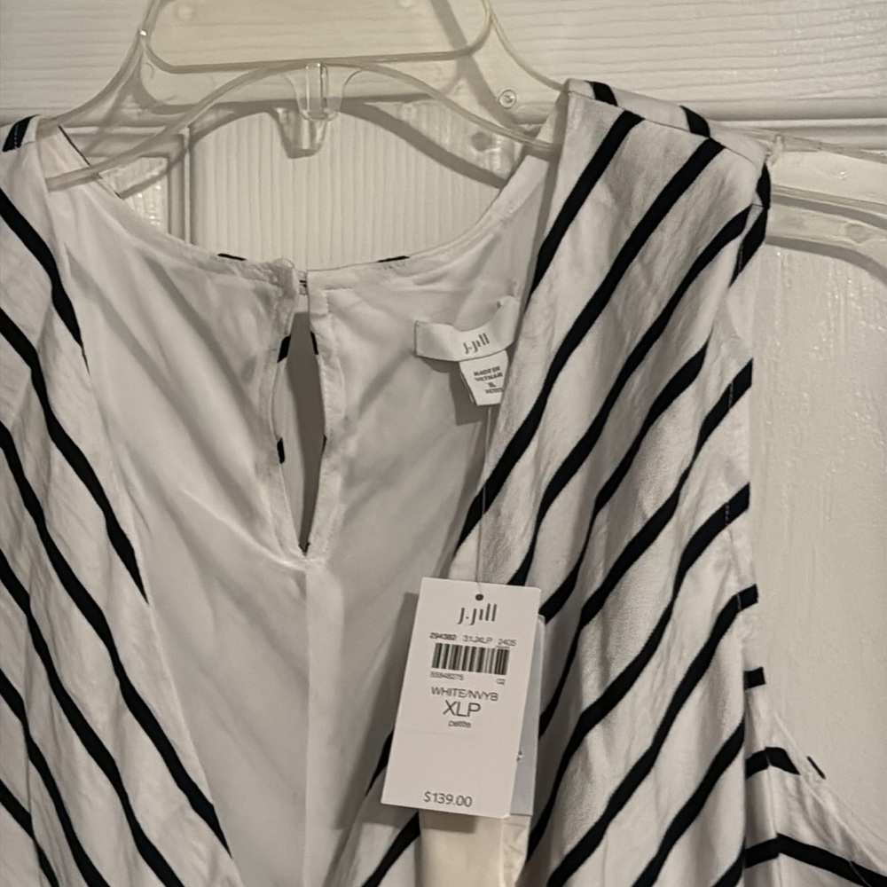 J Jill A-Line Striped Sleeveless Midi Dress with rope tie belt, XL 16 18 Petite - Picture 2 of 11